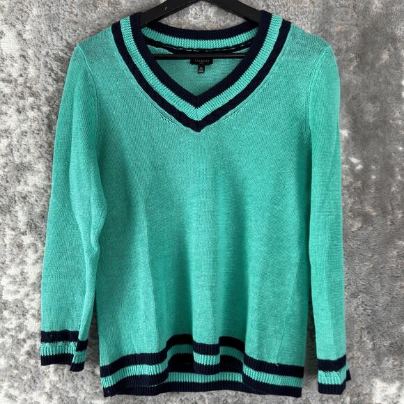 Talbots Petite Size Sp Linen V Neck Sweater Mint Long Sleeve Casual Pullover - Picture 1 of 7